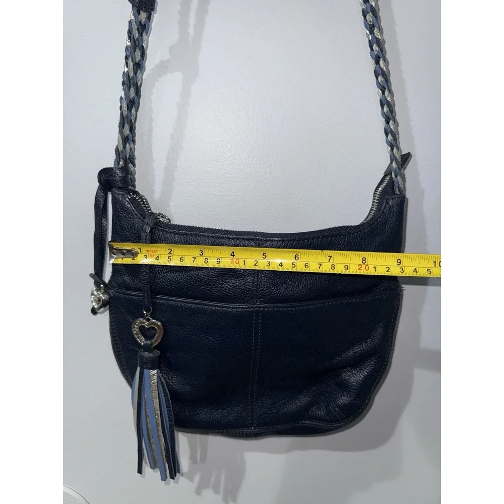 BRIGHTON BABY BARBADOS BLUE PEBBLED‎ LEATHER ZIPTOP CROSSBODY SHOULDERBAG W
